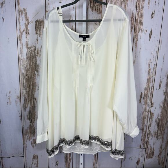 ellos Tops - Ellos, Ivory Blouse with Beaded Hem and Pleating, and Layering Tank. Size 5X.